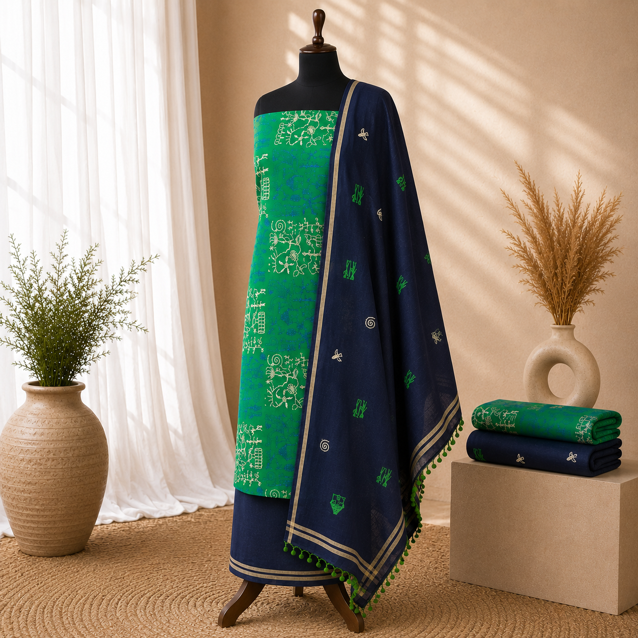 3pc Sambalpuri unstitched fabric - Image 2