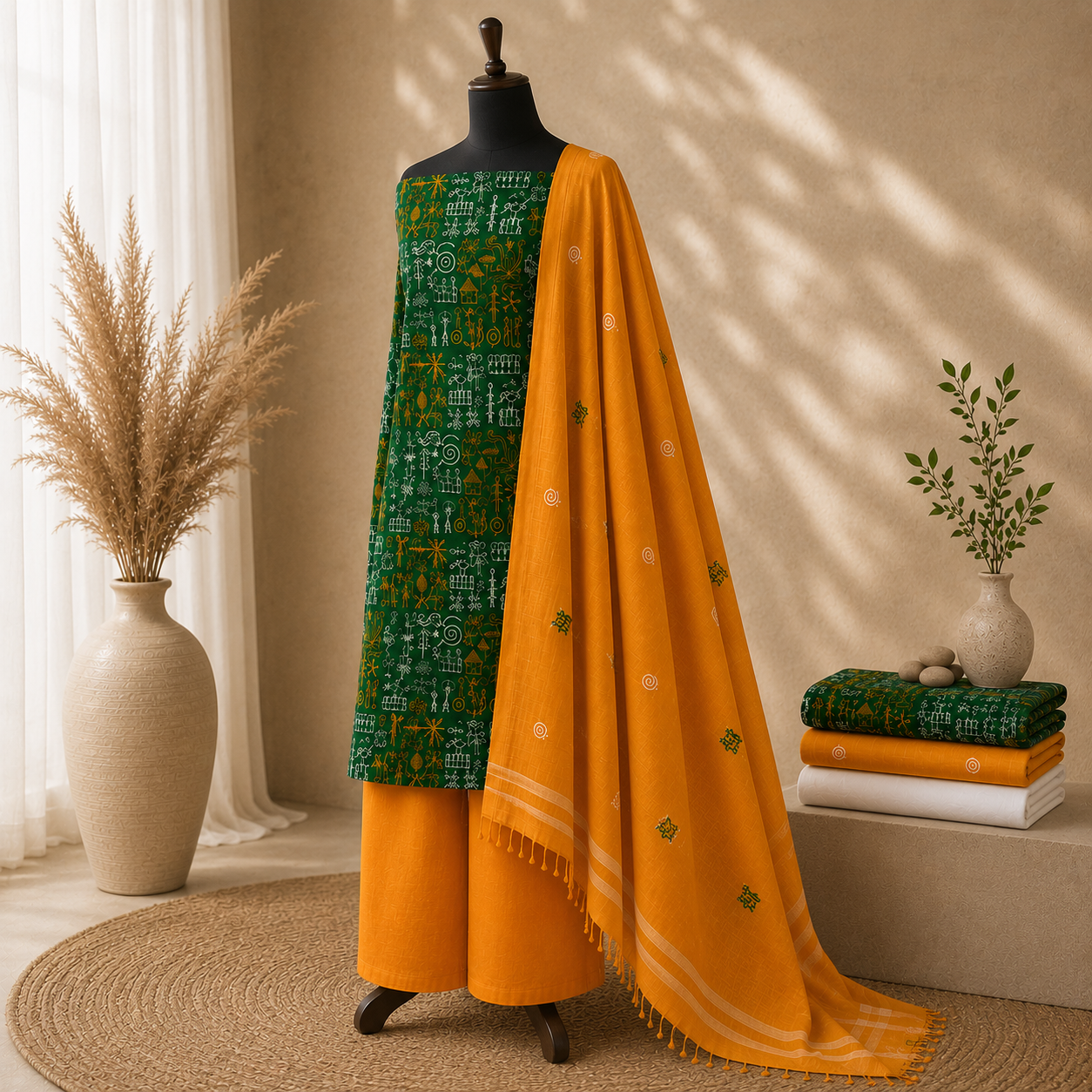 3pc Sambalpuri unstitched fabric - Image 2