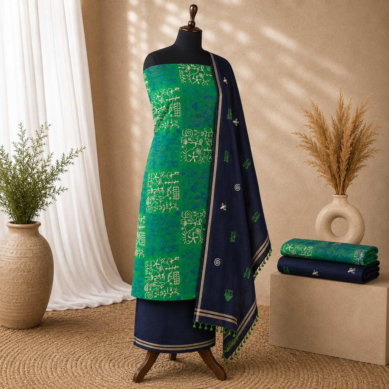 3pc Sambalpuri unstitched fabric - Image 3